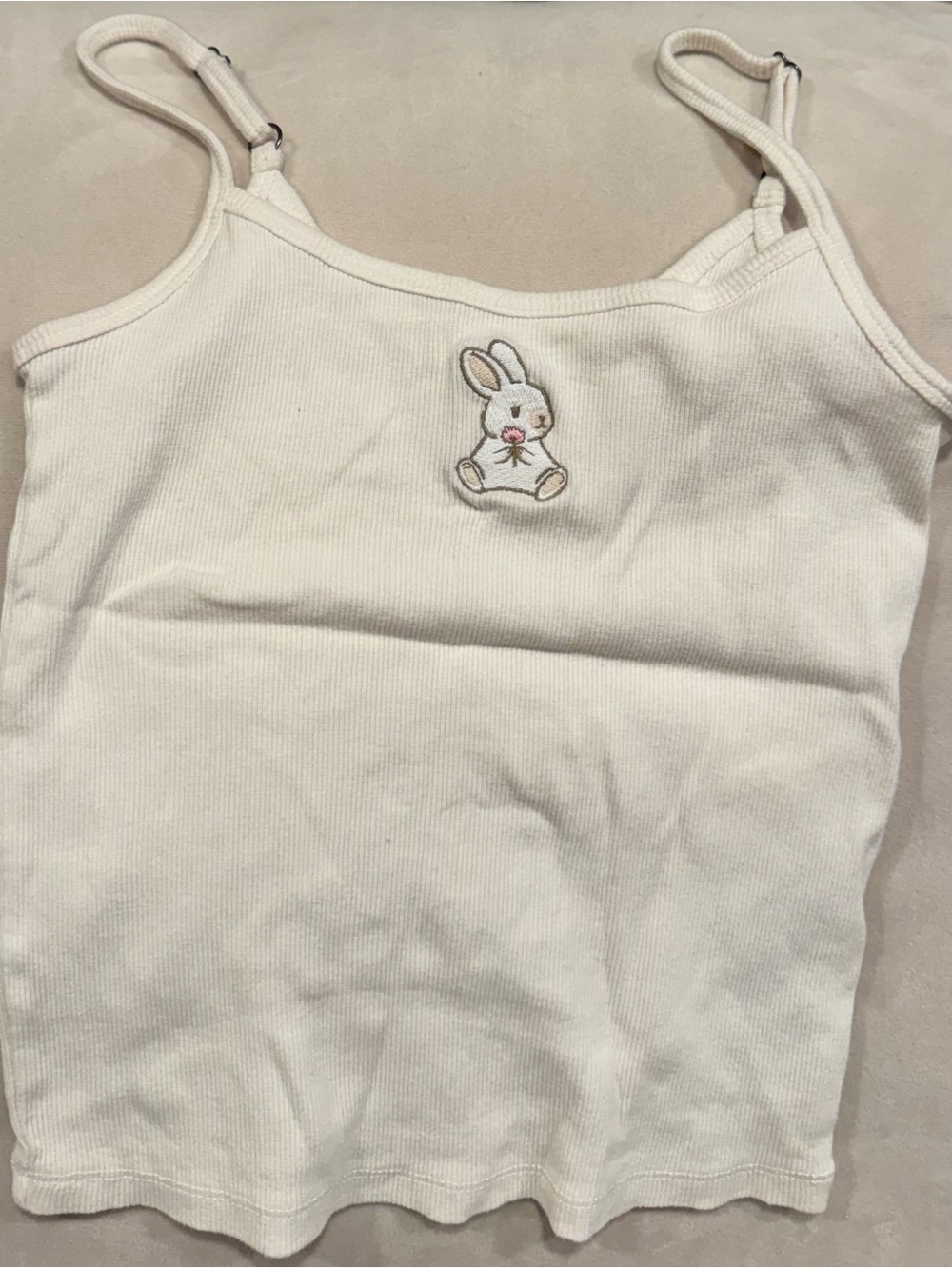 Hollister Cream Ribbed Cami with Bunny Patch
